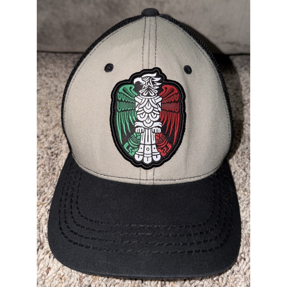 Mexico Eagle Crest Trucker Hat Snapback Black Khaki Mesh Cap Adjustable‎